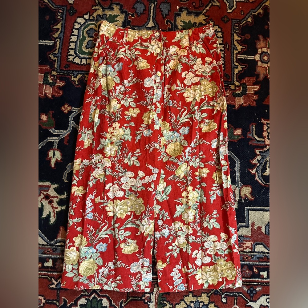Orvis Red Floral Maxi Skirt
